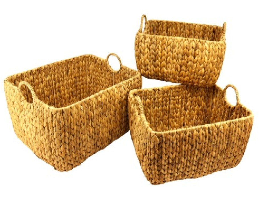 Exquisite Rectangular Water Hyacinth Baskets with Ring Handles